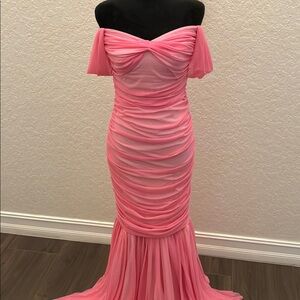 Norma Kamali Pink Ruched Off-Shoulder Gown
